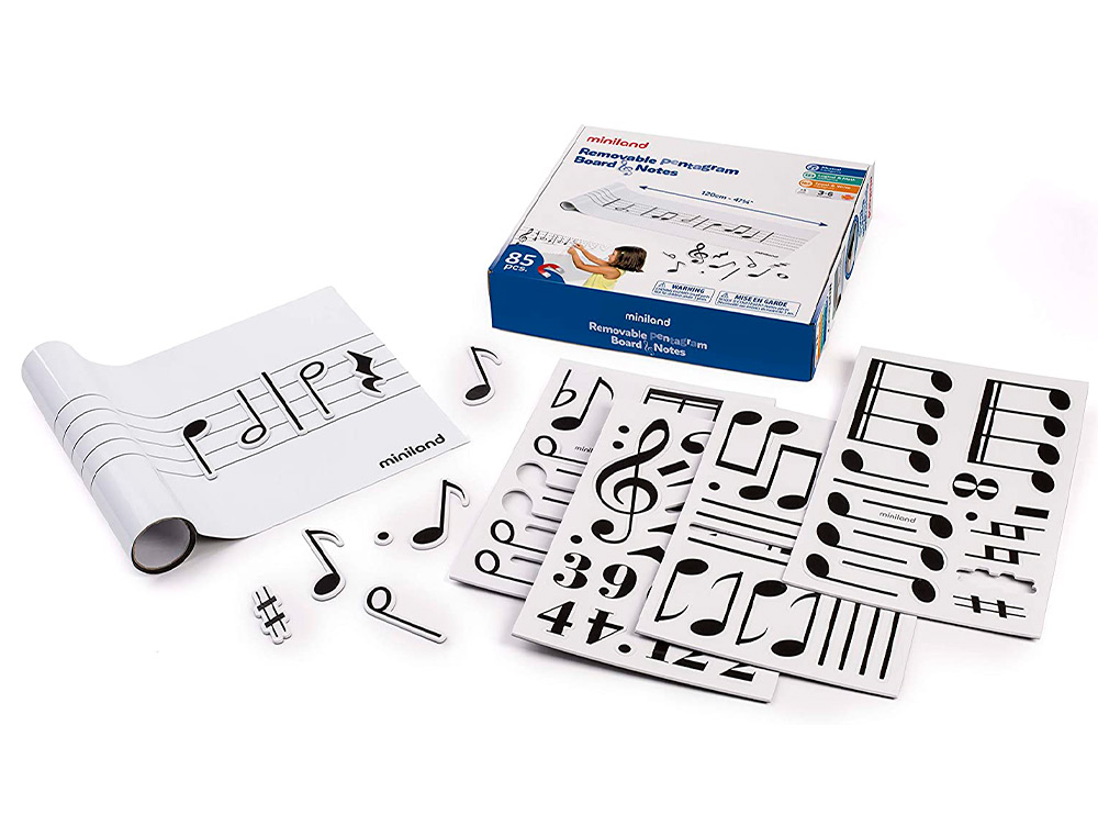MINILAND - Juego pizarra musical pautada con 85 figuras magneticas y 1 folleto (Ref. 94120)