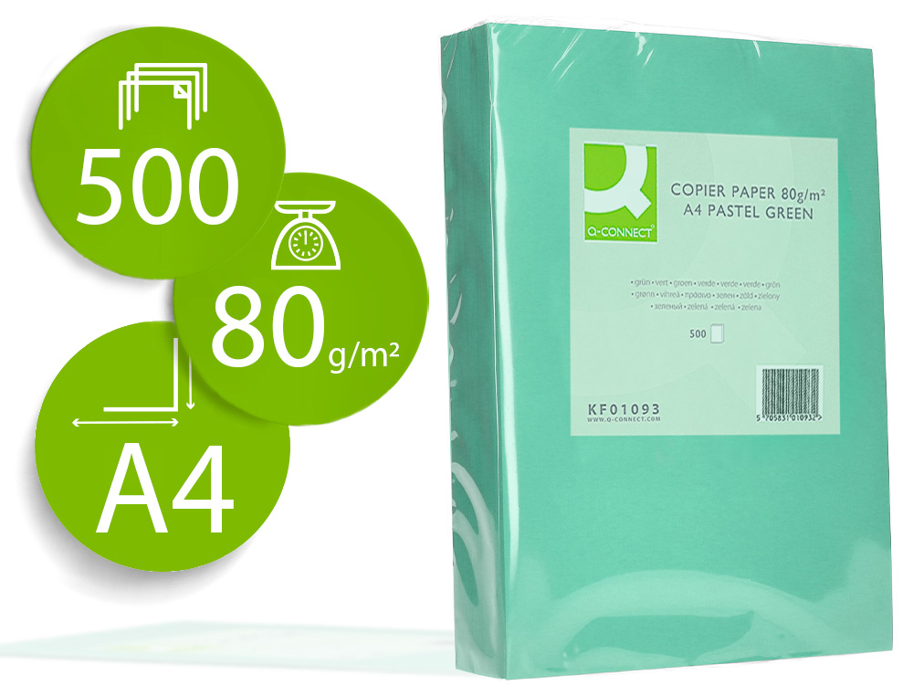 Q-CONNECT - PAPEL COLOR DIN A4 80 GR VERDE PAQUETE DE 500 HOJAS (Ref.KF01093)