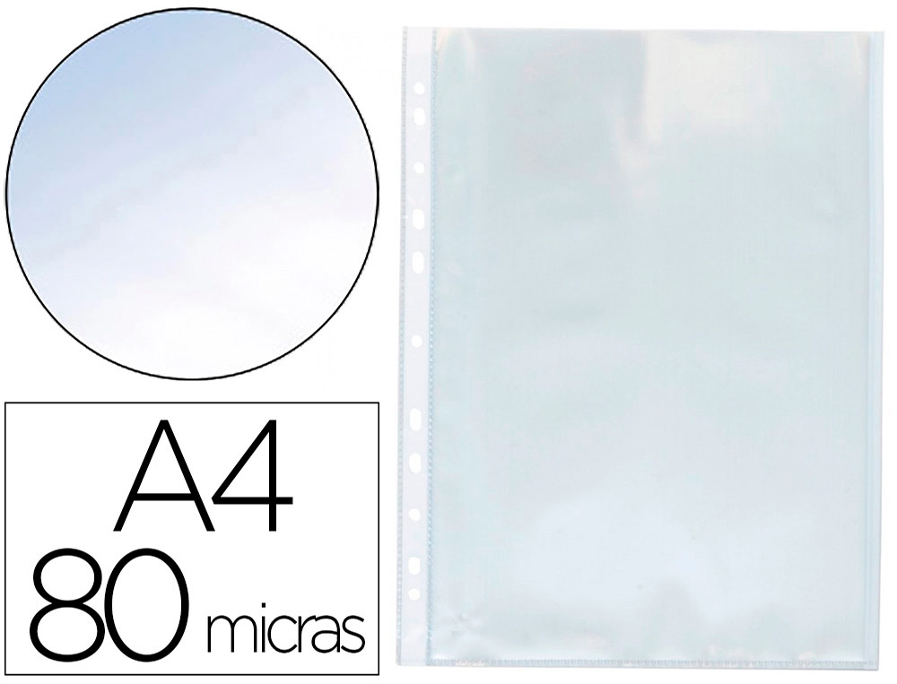 Q-CONNECT - Funda multitaladro din A4 80 mc cristal caja de 1400 unidades (Ref. KF15538)