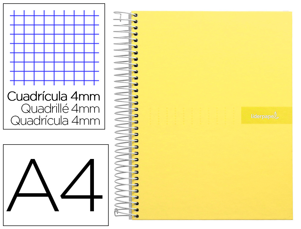 LIDERPAPEL - Cuaderno espiral A4 crafty tapa forrada 80h 90 gr cuadro 4mm con margen color amarillo (Ref. BJ76)
