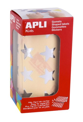 APLI - GOMETS AUTOADHESIVOS ESTRELLAS GRANDES PLATA EN ROLLO CON 1416 UNIDADES (Ref.12045)