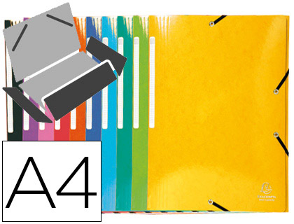 EXACOMPTA - CARPETA GOMAS Cartón SIMIL-PRESPAN TRES SOLAPAS DIN A4+ COLORES SURTIDOS (Ref.55929E)