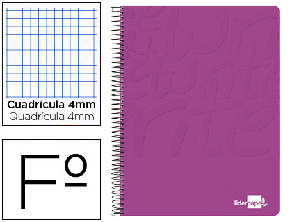 LIDERPAPEL - CUADERNO ESPIRAL FOLIO WRITE TAPA BLANDA 80H 60GR CUADRO 4MM CON MARGEN COLOR ROSA (Ref.BF97)