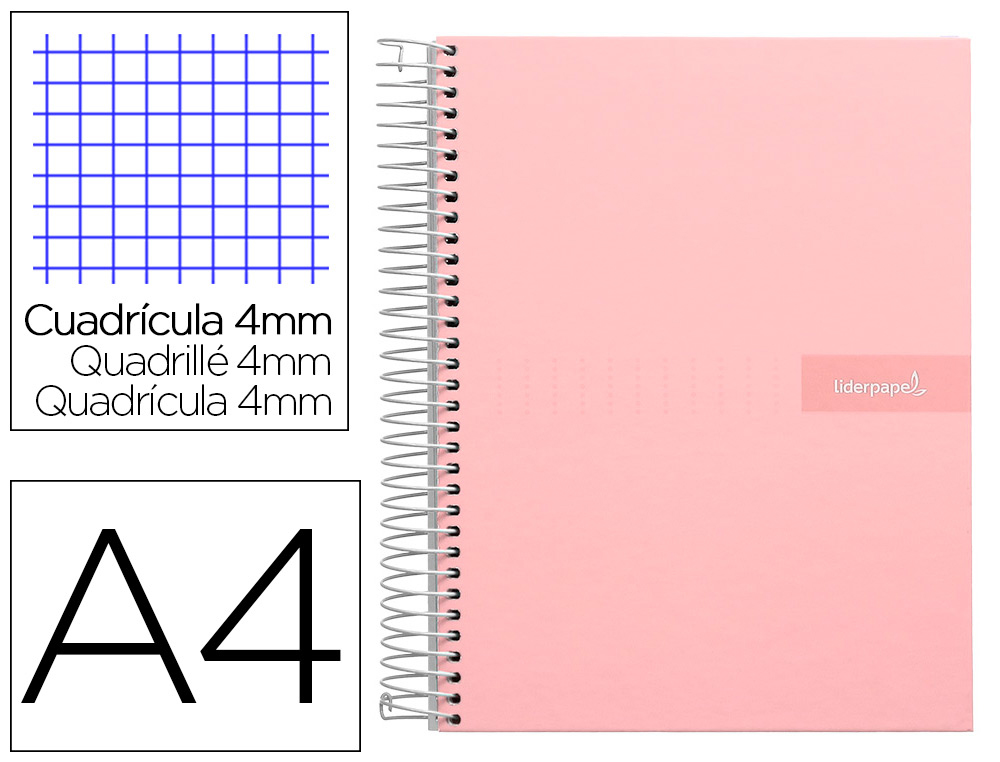 LIDERPAPEL - Cuaderno espiral A4 crafty tapa forrada 80h 90 gr cuadro 4mm con margen color rosa (Ref. BJ80)