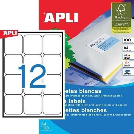 APLI - Etiquetas ILC Caja 100 hojas 1200 ud 63,5x72 Blancas (Ref.2416)