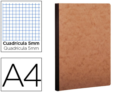 CLAIREFONTAINE - LIBRETA AGE-BAG TAPA CARTULINA LOMO COSIDO CUADRO 5 MM 96 HOJAS COLOR HAVANA 210X297 MM (Ref.79142C)