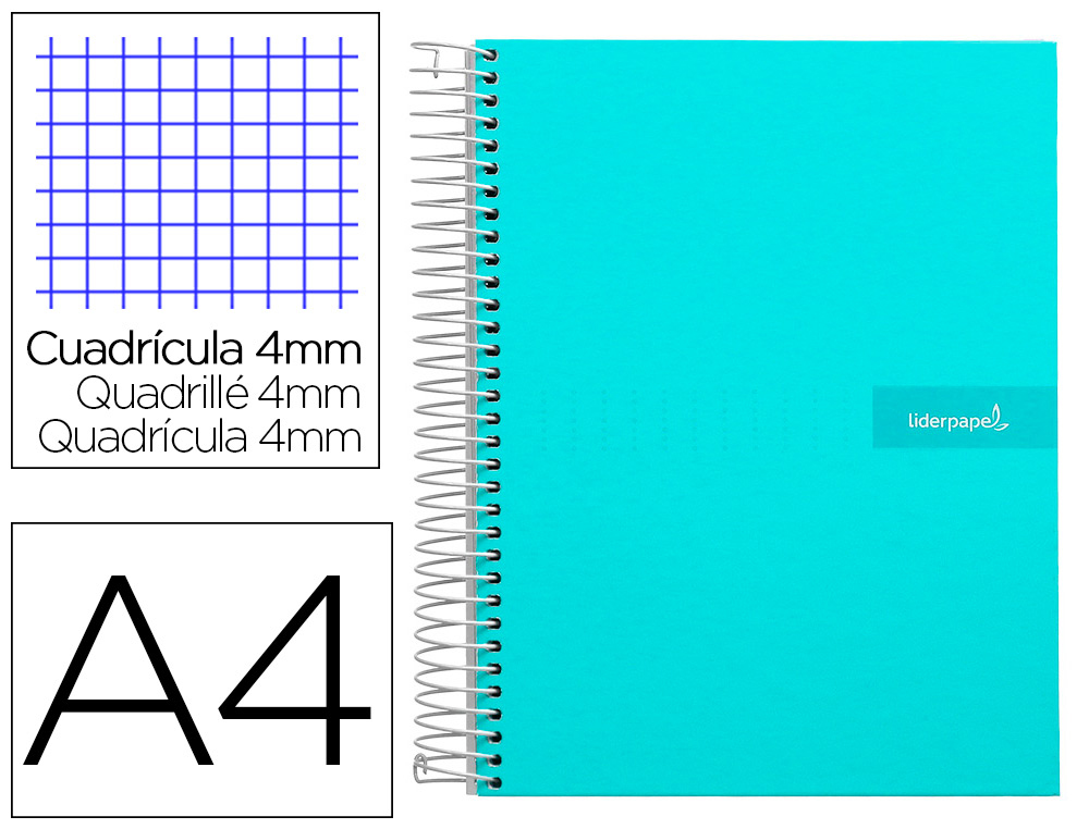 LIDERPAPEL - Cuaderno espiral A4 crafty tapa forrada 80h 90 gr cuadro 4mm con margen color turquesa (Ref. BJ78)
