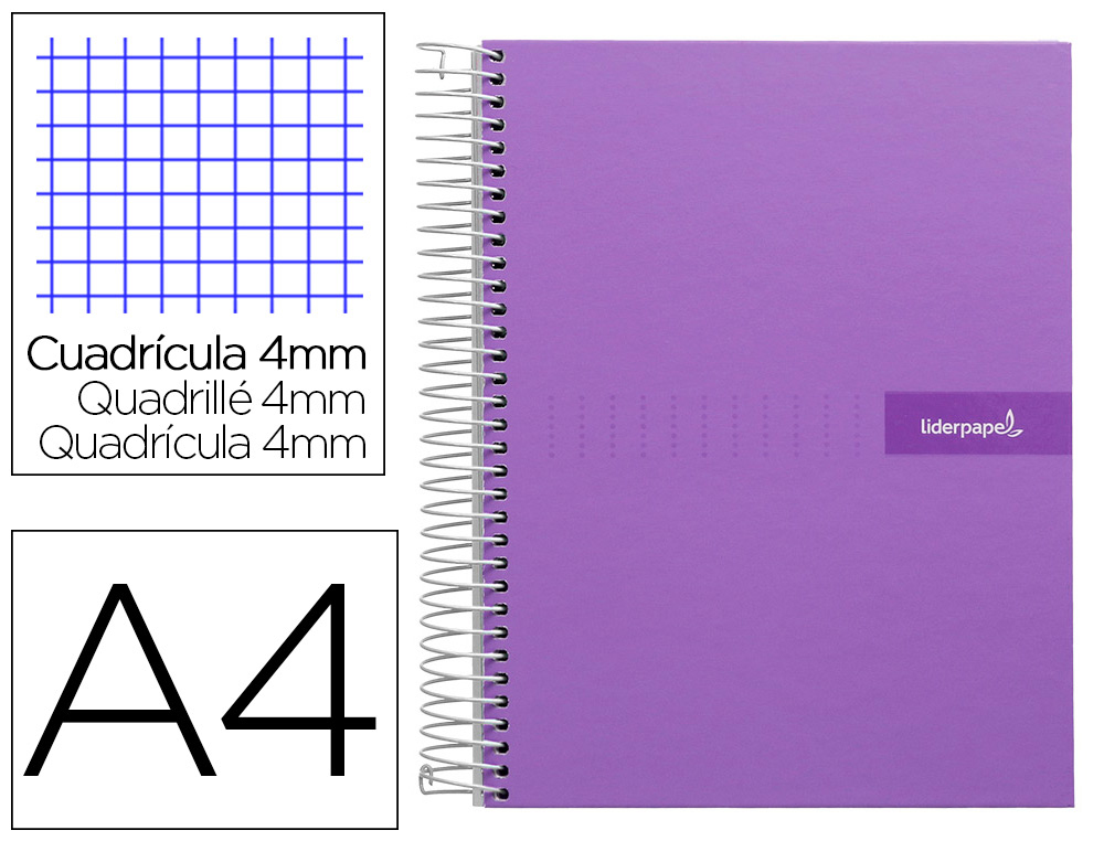 LIDERPAPEL - Cuaderno espiral A4 crafty tapa forrada 80h 90 gr cuadro 4mm con margen color violeta (Ref. BJ79)