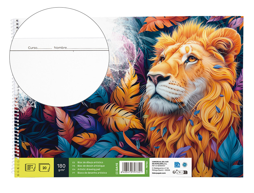 LIDERPAPEL - BLOC DIBUJO LINEAL ESPIRAL 460X325MM 20 HOJAS 180 G/M2 CON RECUADRO (Ref.DA15)