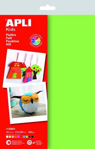 APLI - Bolsa 10 Hojas A4 de Fieltro colores surtidos (Ref.13581)