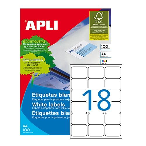 APLI - Etiquetas ILC Caja 100 hojas 1800 ud 63,5X46,6 Blancas (Ref.2415)