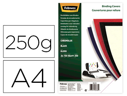 FELLOWES - Pack de 100 Portadas Chromolux Negras A4 250 Gr. (Ref.5378504)