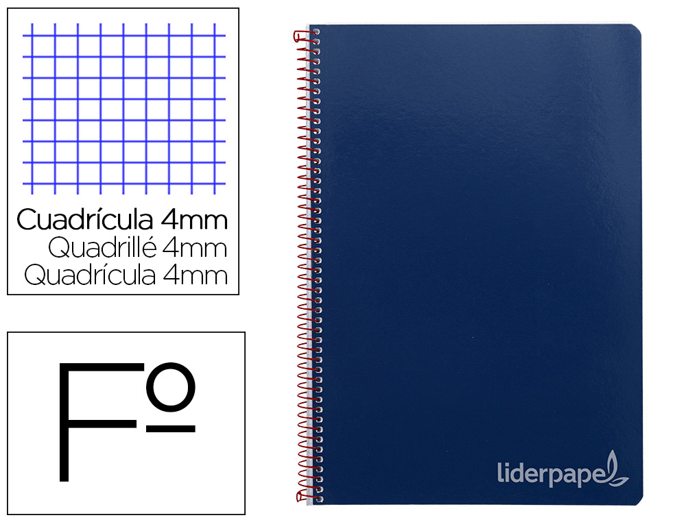 LIDERPAPEL - Cuaderno espiral folio witty tapa dura 80h 75gr cuadro 4mm con margen color azul marino (Ref. BV02)