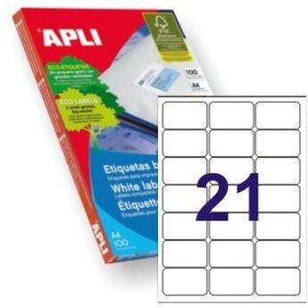 APLI - Etiquetas ILC Caja 100 hojas 2100 ud 63,5x38,1 Blancas (Ref.2414)