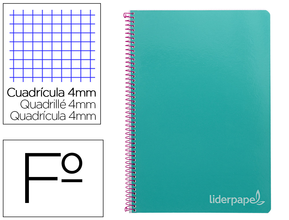LIDERPAPEL - Cuaderno espiral folio witty tapa dura 80h 75gr cuadro 4mm con margen color turquesa (Ref. BV03)