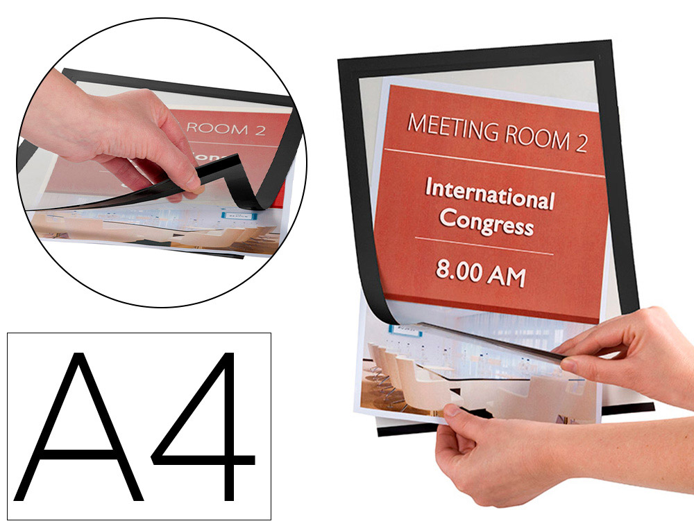 Q-CONNECT - MARCO PORTA ANUNCIOS MAGNETO DIN A4 DORSO ADHESIVO REMOVIBLE COLOR NEGRO PACK DE 2 (Ref.KF22366)