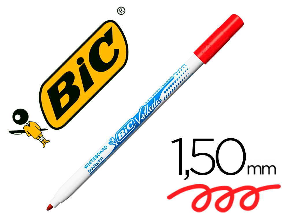 BIC - Marcador pizarra blanca Velleda 1721 Trazo 1 mm Punta conica Tinta base alcohol Rojo (Ref.841840)