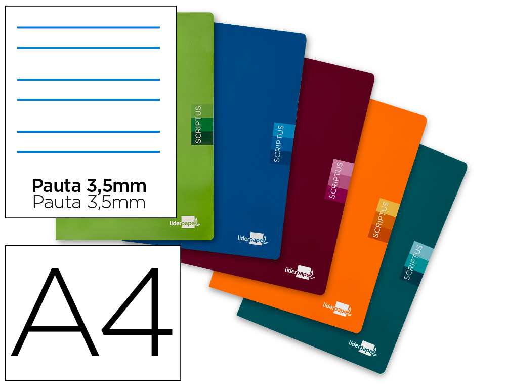 LIDERPAPEL - Libreta scriptus A4 48 hojas 90g/m2 rayado montessori 3,5mm con margen colores surtidos (Ref. LA25)