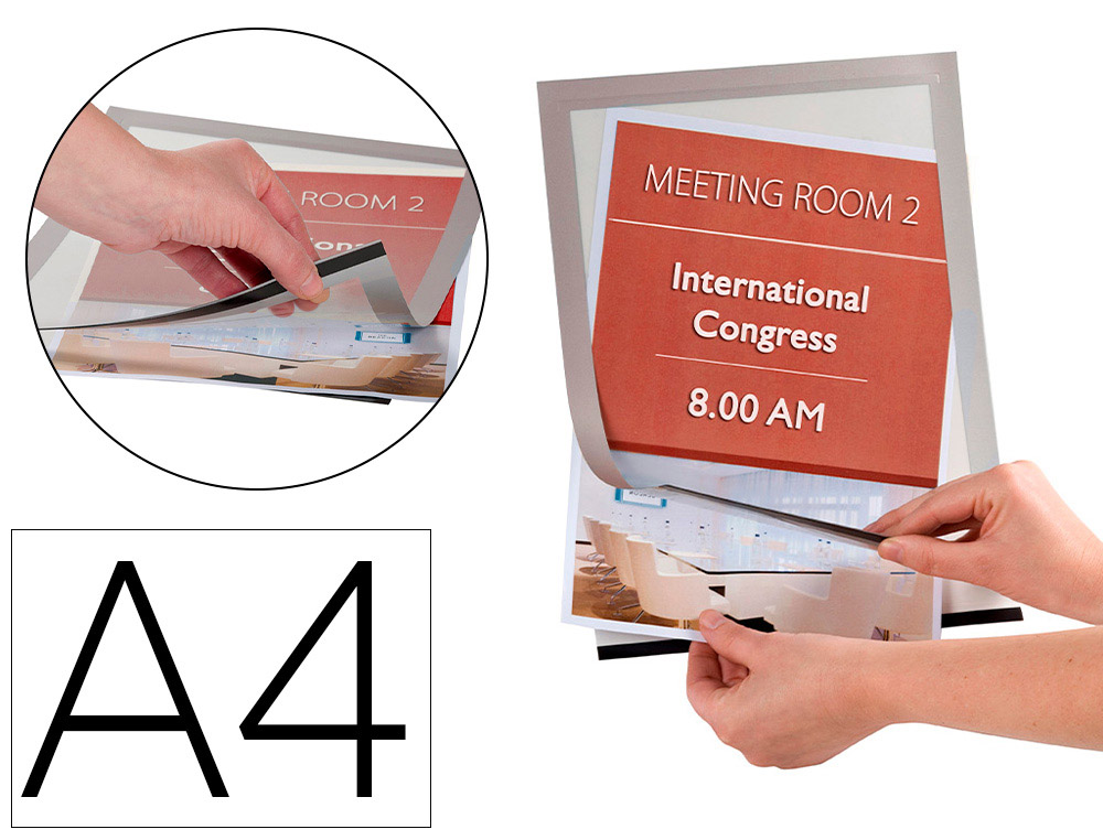 Q-CONNECT - MARCO PORTA ANUNCIOS MAGNETO DIN A4 DORSO ADHESIVO REMOVIBLE COLOR PLATA PACK DE 2 (Ref.KF22351)