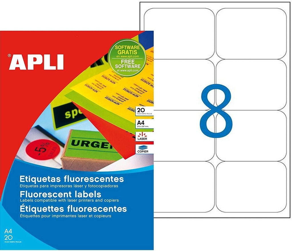 APLI - Etiquetas ILC Caja 100 hojas 800 ud 99,1x67,7 Blancas (Ref.2420)