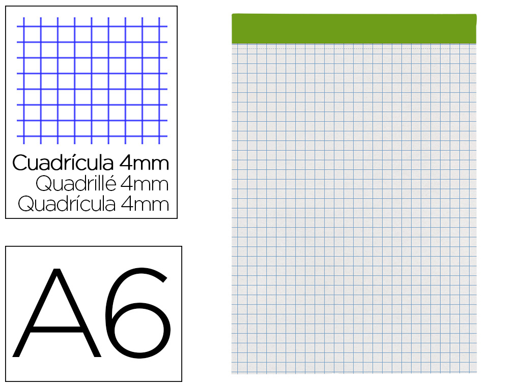 LIDERPAPEL - BLOC NOTAS CUADRO 4 MM A6 80 HOJAS 60 G/M2 PERFORADO SIN TAPA (Ref.BN17)