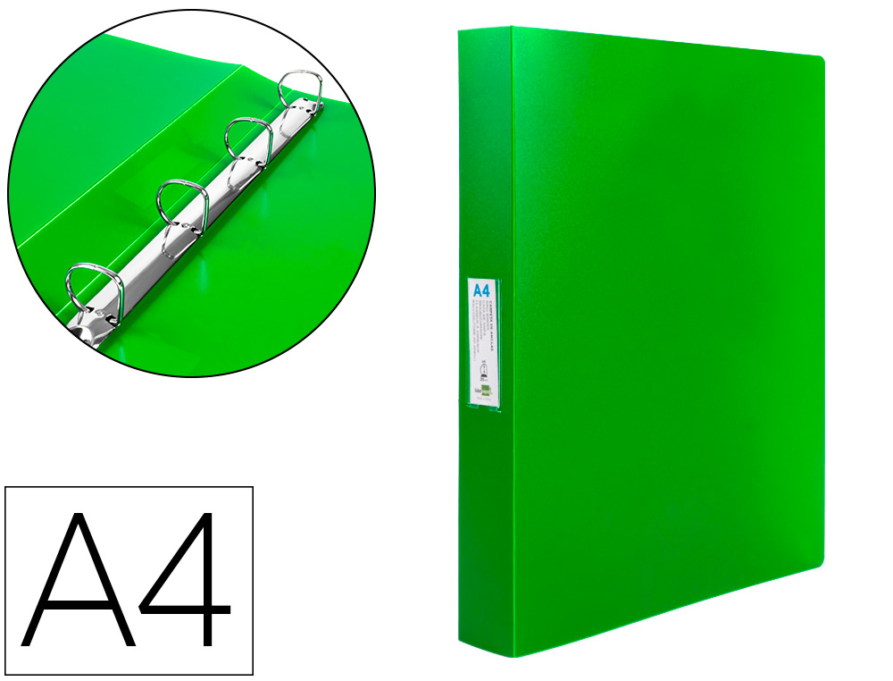 LIDERPAPEL - CARPETA 4 ANILLAS 25 MM MIXTAS 43433 POLIPROPILENO DIN A4 VERDE SERIE FROSTY (Ref.CA61)