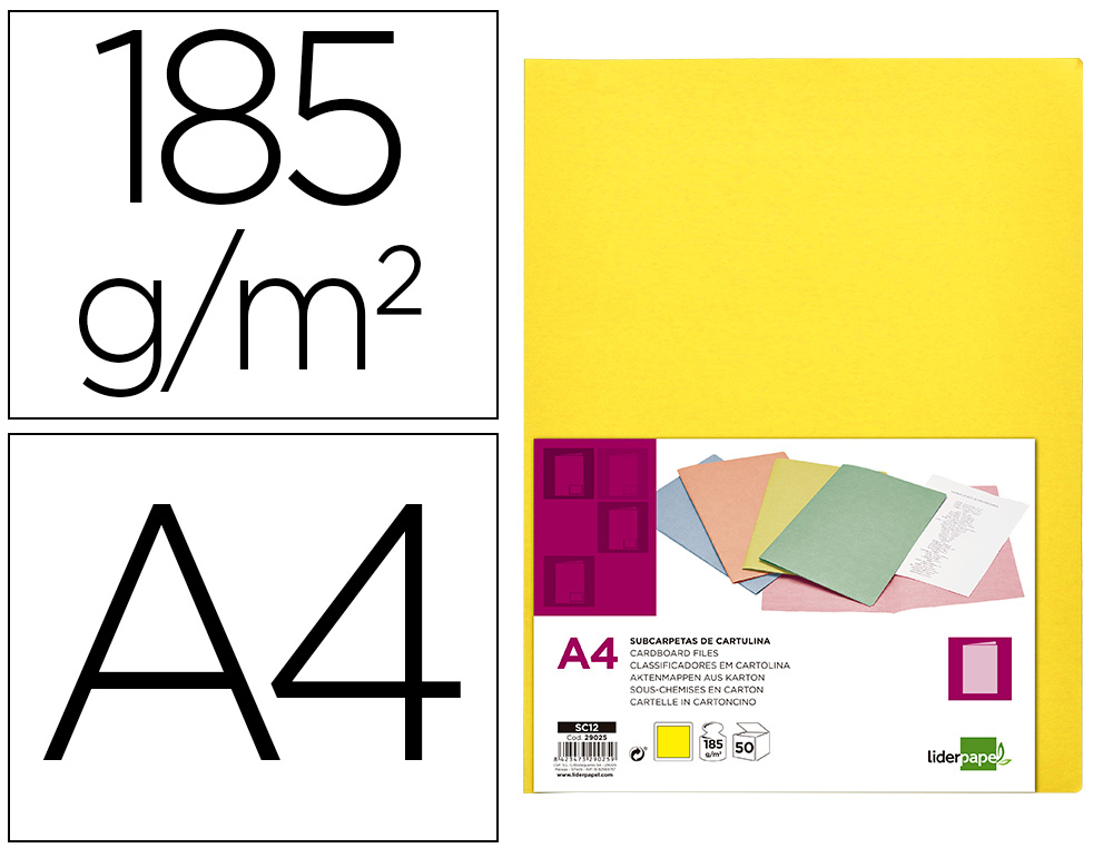 LIDERPAPEL - SUBCARPETA A4 AMARILLO INTENSO 185G/M2 (Ref.SC12)