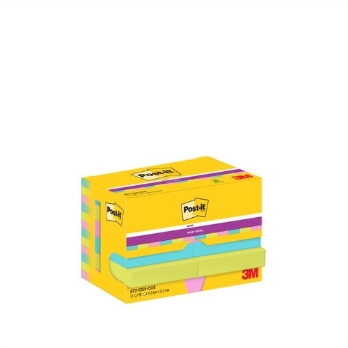POST-IT - TACO NOTAS 622 SUPER STICKY 47,6x47,6 COLORES MIAMI PACK DE 12 (Ref.622-12SS-MIA)