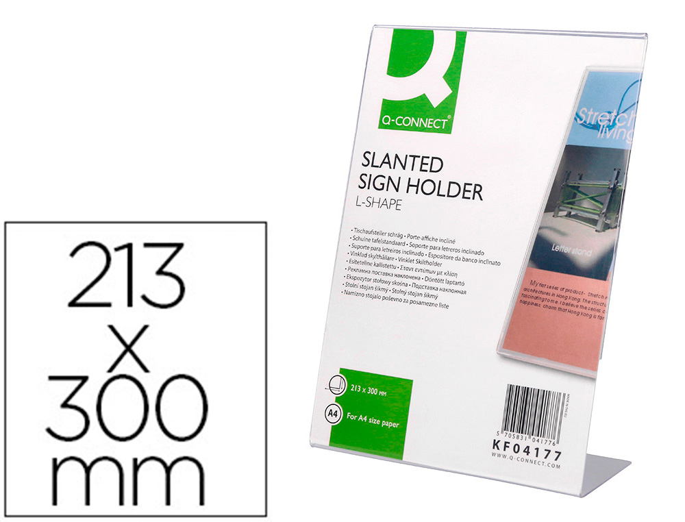 Q-CONNECT - EXPOSITOR SOBREMESA CON FORMA DE L METACRILATO TAMAÑO 213X300 MM (Ref.KF04177)