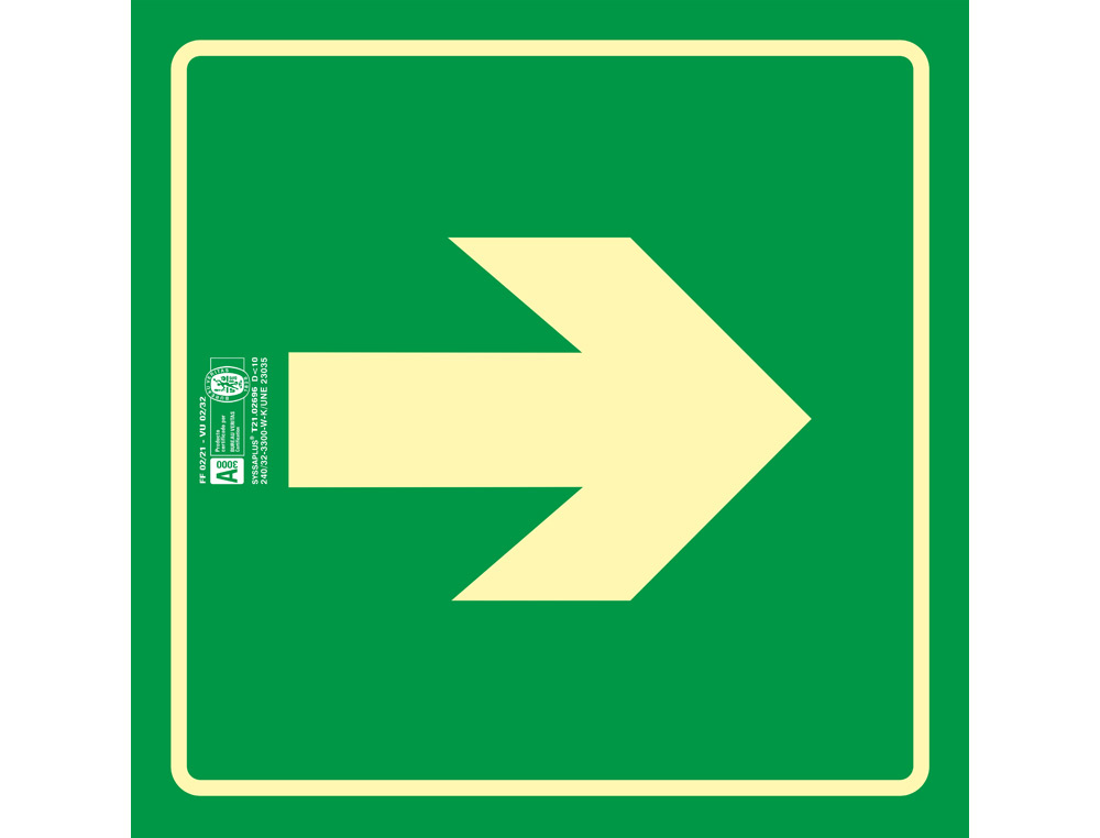 SYSSA - PICTOGRAMA SEÑAL DE VIA DE EVACUACION EN PVC FOTOLUMINISCENTE 224X224 MM (Ref.9011F)