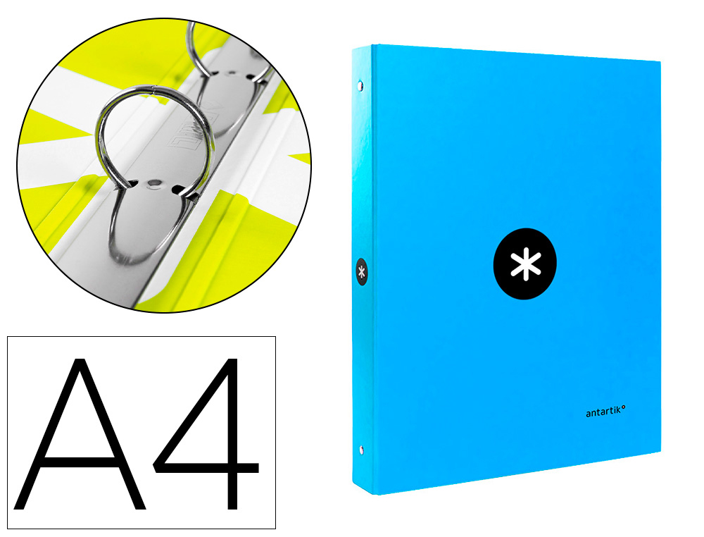 LIDERPAPEL - CARPETA ANTARTIK A4 FORRADA 4 ANILLAS 25 MM REDONDAS COLOR AZUL (Ref.KA41)