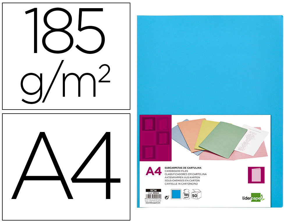 LIDERPAPEL - SUBCARPETA A4 CELESTE INTENSO 185G/M2 (Ref.SC14)