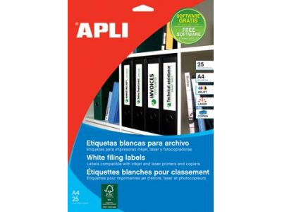 APLI - ETIQUETA ADHESIVA TAMAÑO 190X61 MM PARA FOTOCOPIADORA LASER INK-JET CAJA 25 HOJAS CON 100 (Ref.1233)