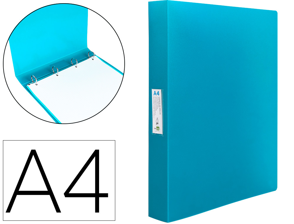 LIDERPAPEL - Carpeta 4 anillas 25 mm mixtas polipropileno din A4 celeste opaco (Ref. CH35)