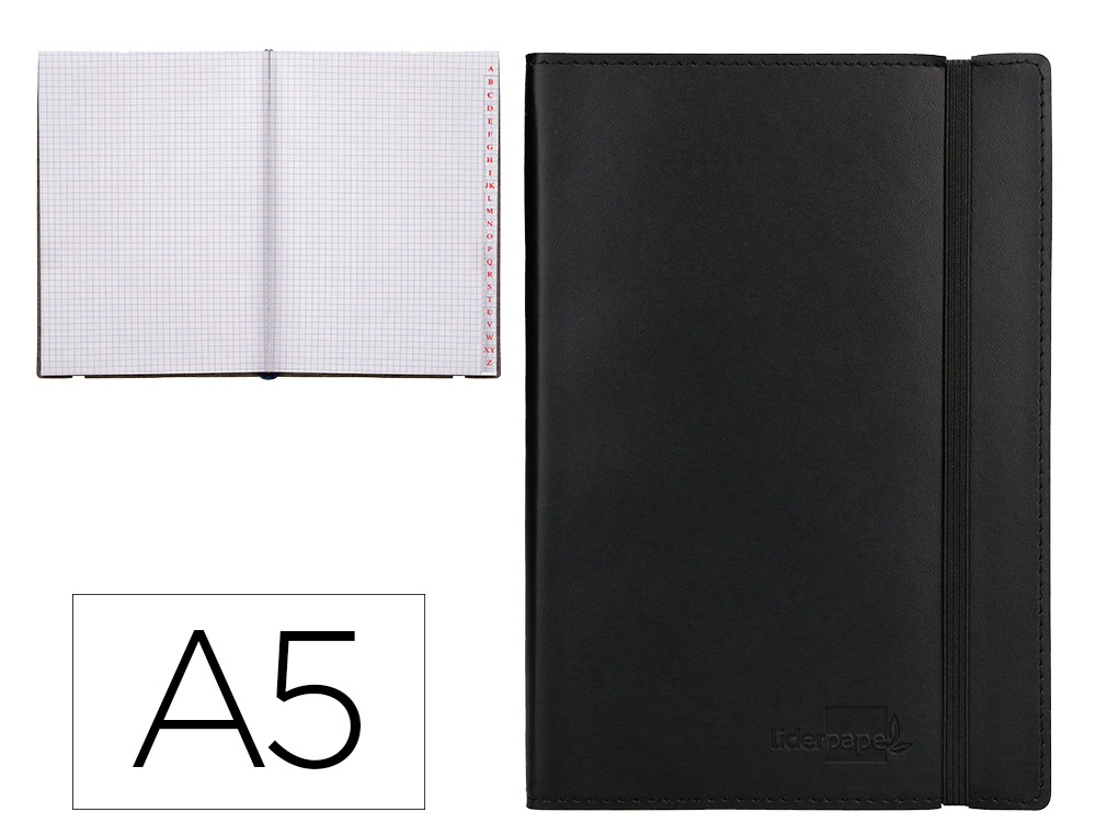 LIDERPAPEL - LIBRETA SIMIL PIEL A5 120 HOJAS 70G/M2 INDICE NEGRO (Ref.LB47)