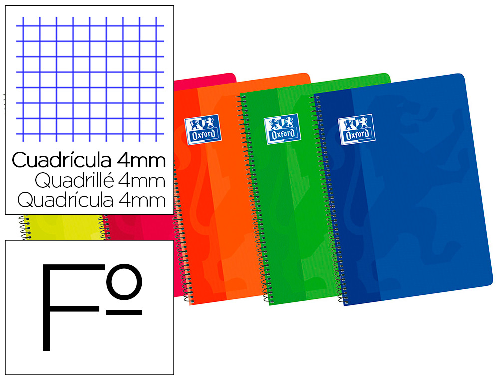 OXFORD - Cuaderno espiral School 80h Folio Cuadricula 4x4 Surtido (Ref.100430171)