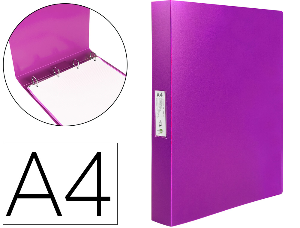 LIDERPAPEL - Carpeta 4 anillas 25 mm mixtas polipropileno din A4 lavanda opaco (Ref. CH34)