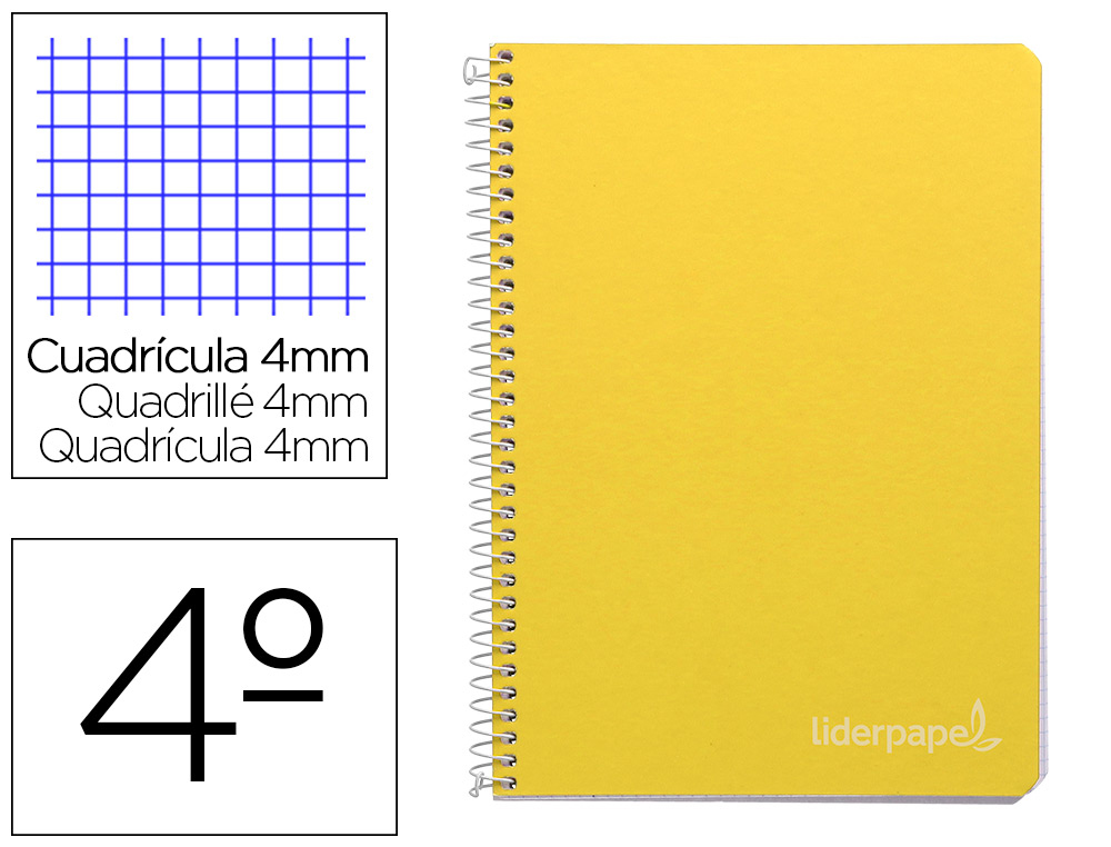 LIDERPAPEL - Cuaderno espiral cuarto witty tapa dura 80h 75gr cuadro 4mm con margen color amarillo (Ref. BC81)