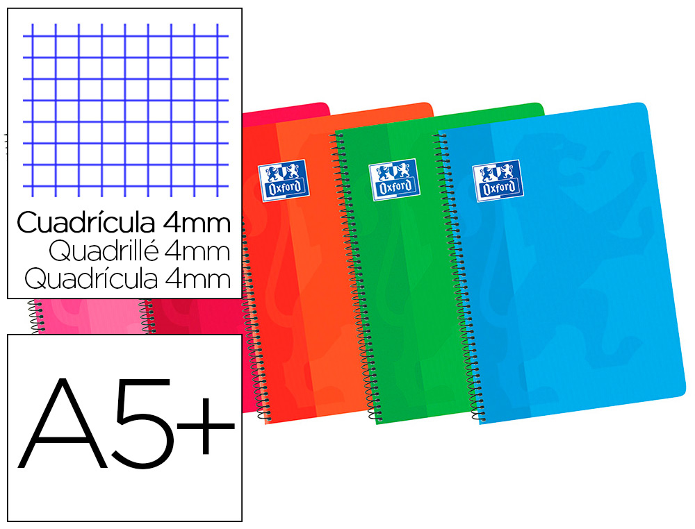 OXFORD - Cuaderno espiral 80h 4º Cuadricula 4x4 Surtido (Ref.100430166)