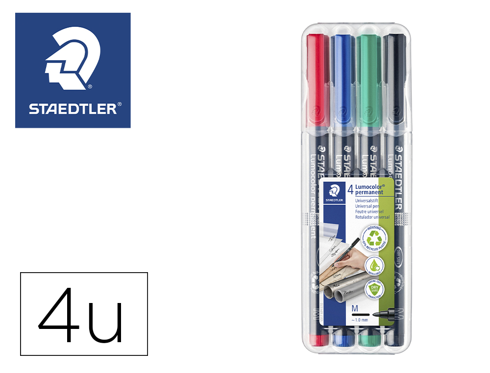 STAEDTLER - Estuche 4 ROTULADORES PERMANENTES RETROPROYECCION PUNTA MEDIA 1 MM 317 WP4 (Ref.317WP4)