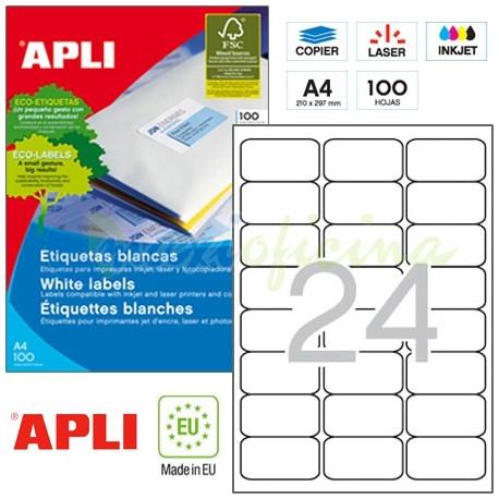 APLI - Etiquetas ILC Caja 100 hojas 2400 ud 64x33,9 Blancas (Ref.2409)