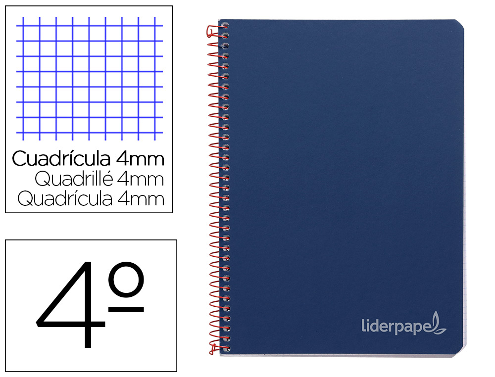 LIDERPAPEL - Cuaderno espiral cuarto witty tapa dura 80h 75gr cuadro 4mm con margen color azul marino (Ref. BC82)