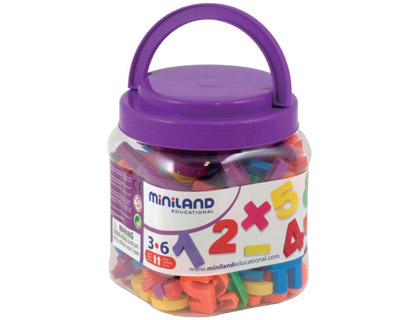 MINILAND - Juego letras numeros magneticos bote de 162 piezas (Ref. 97915)