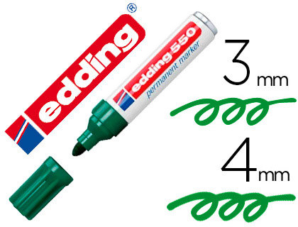 EDDING - 550 MARCADOR PERMANENTE PUNTA CONICA TRAZO 3-4 MM. RECARGABLE VERDE 550-05 (Ref.550-04)