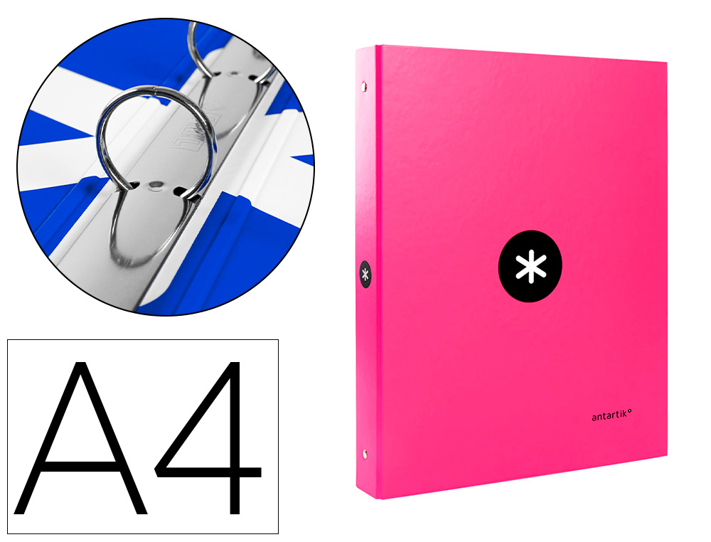 LIDERPAPEL - CARPETA ANTARTIK A4 FORRADA 4 ANILLAS 25 MM REDONDAS COLOR ROSA (Ref.KA46)