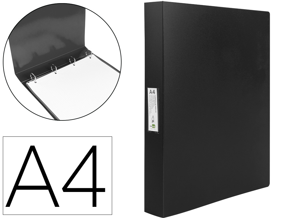 LIDERPAPEL - Carpeta 4 anillas 25 mm mixtas polipropileno din A4 negro opaco (Ref. CH29)
