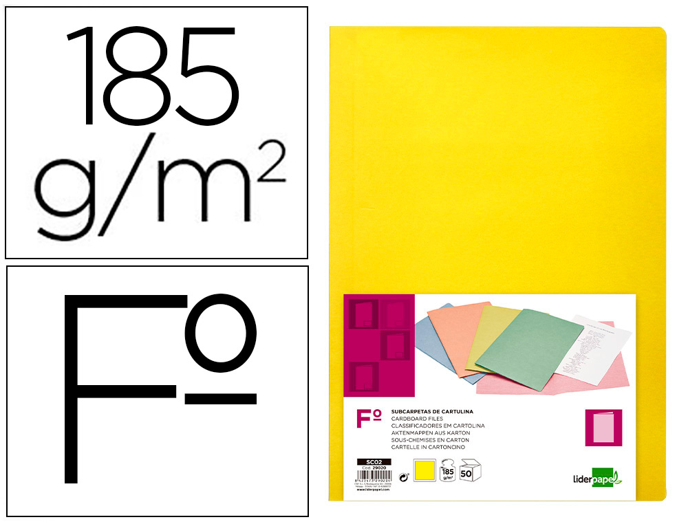 LIDERPAPEL - SUBCARPETA FOLIO AMARILLO INTENSO 185G/M2 (Ref.SC02)