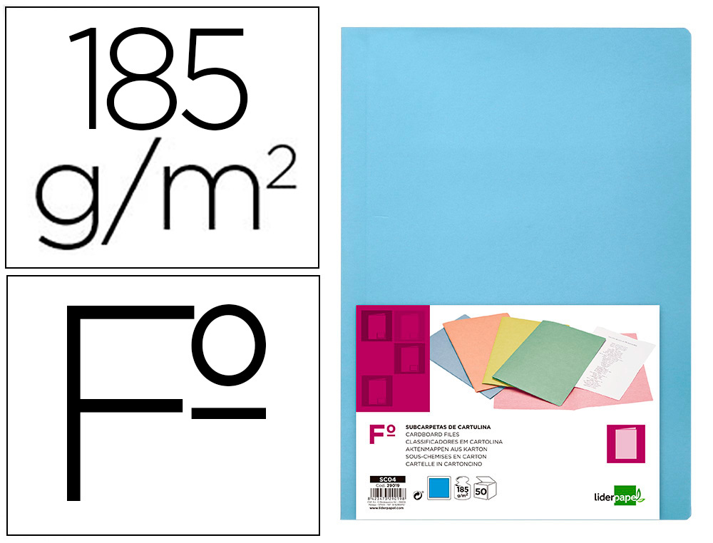 LIDERPAPEL - SUBCARPETA FOLIO CELESTE INTENSO 185G/M2 (Ref.SC04)