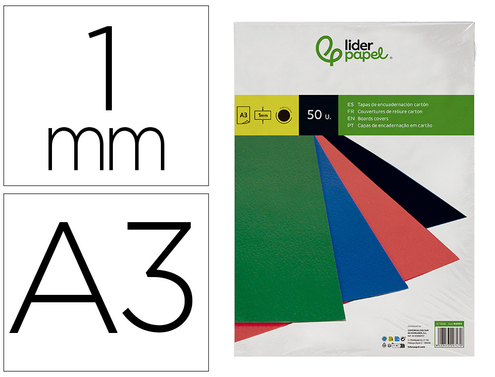 LIDERPAPEL - TAPA ENCUADERNACION Cartón A3 1MM NEGRA PAQUETE DE 50 UNIDADES (Ref.TE06)