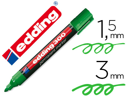 EDDING - 300 MARCADOR PERMANENTE PUNTA CONICA TRAZO 1.5-3 MM VERDE 300-04 (Ref.300-4)